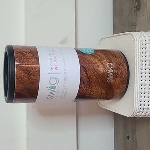Swig Life Woodgrain Skinny Can Cooler Koozie Black Walnut Design 12 oz Slim Can